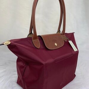 NWT Longchamp Le Pliage Burgundy Medium Handbag 2Way Shoulder Bags Tablet Tote M